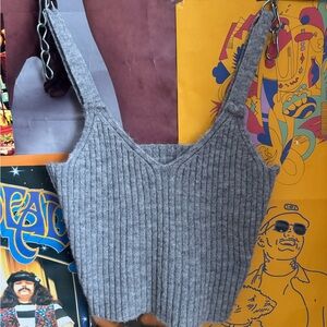 Gray Ribbed Knit Women's Top